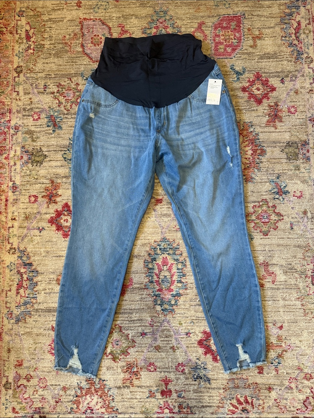 Sonoma Light Blue Maternity Boyfriend Jeans with Black Waistband